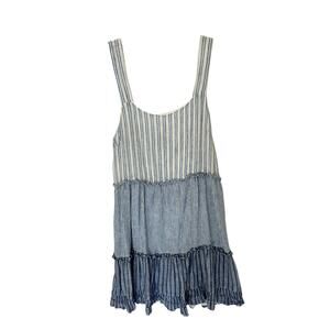 Rails Sandy Mini Dress Size S Mixed Coast Stripe Tiered Ruffle Linen Beach Vacay
